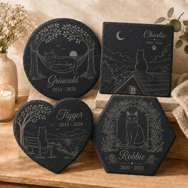 Selection of personalised cat memorial slates