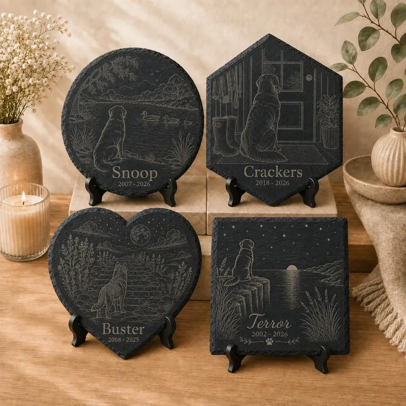 Selection of personalised dog memorial slates
