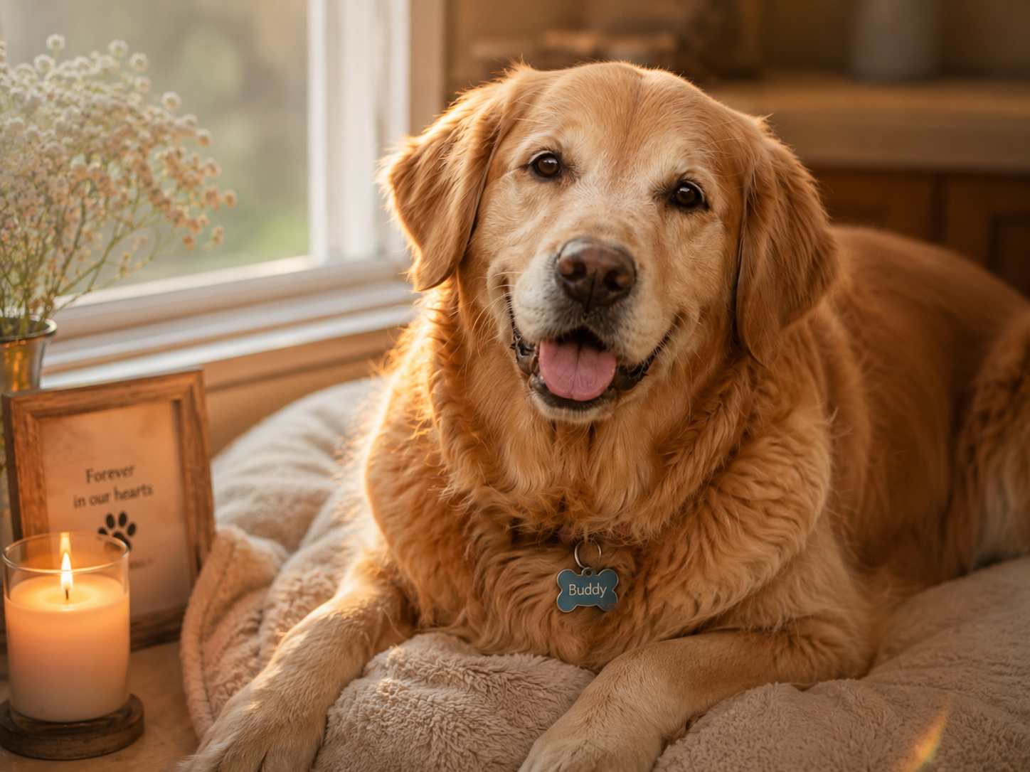 Buddy indoors with candle